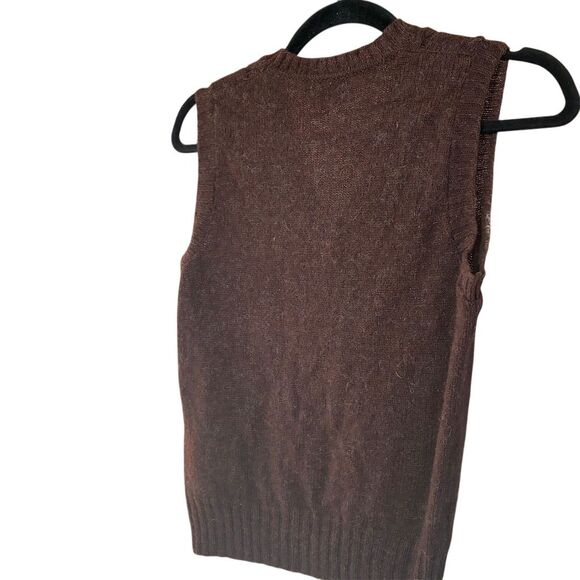 John Meyer Women's L Brown Cable-Knit V-Neck Wool Sweater Vest - Picture 5 of 5